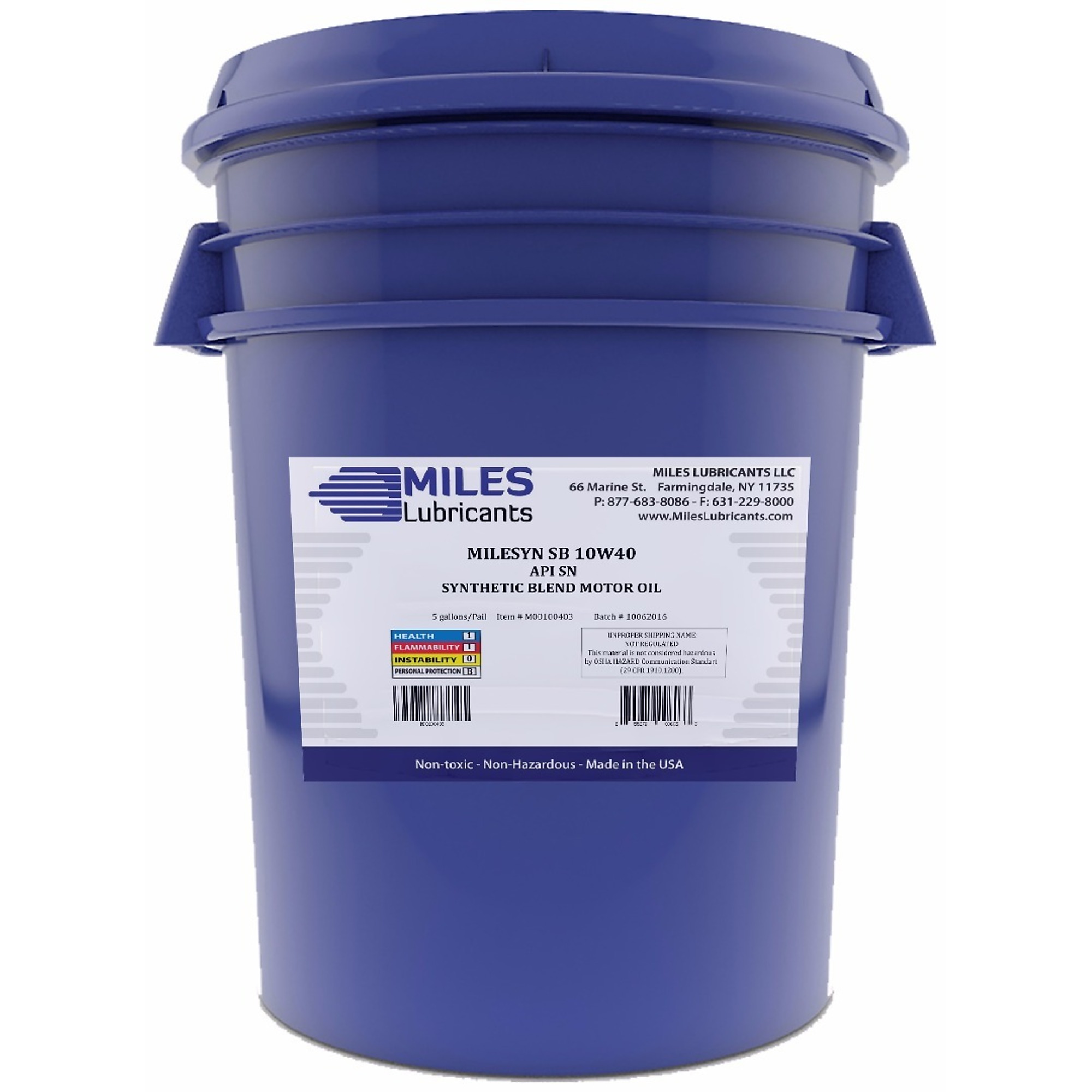 Miles Lubricants Synthetic Blend Motor Oil - 10W-40, 5 Gal. Pail, Model# M00100403
